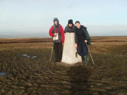 The lads reach the summit of Pendle Hill