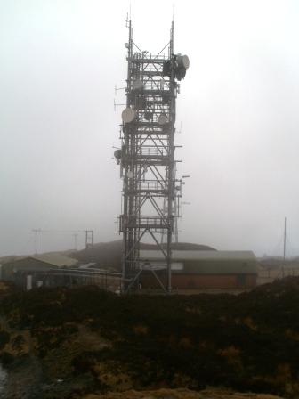 The transmitter mast out of the mist for a moment
