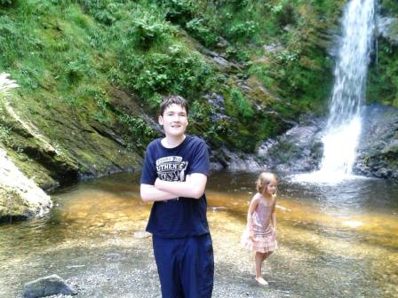 Liam at the waterfall