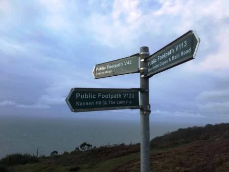 Footpath junction close to the summit of St Boniface Down