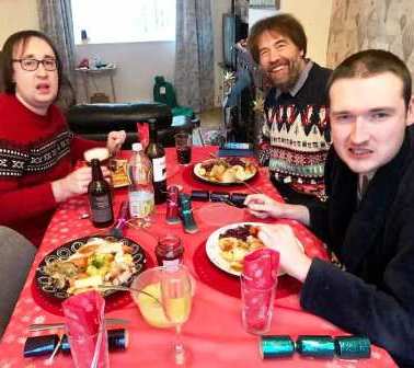 Jimmy M0HGY, Tom M1EYP & Liam enjoying Christmas dinner