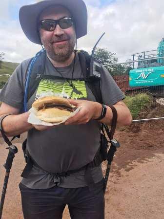 Tom with his belly buster burger!