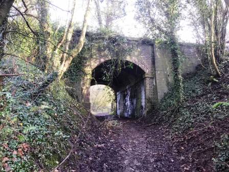 Passing underneath disused railway line, Bosley