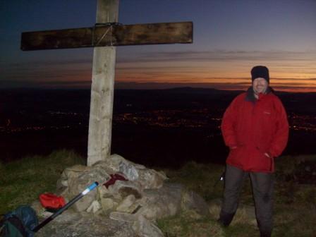 Tom at the summit as day breaks