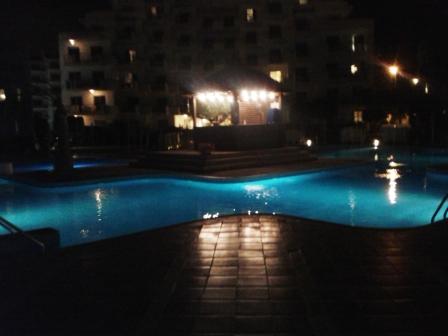Our hotel at night