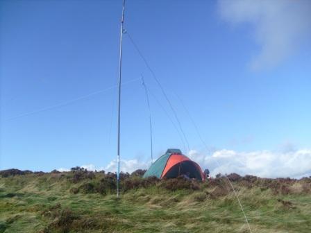 Two HF airials and operating tent