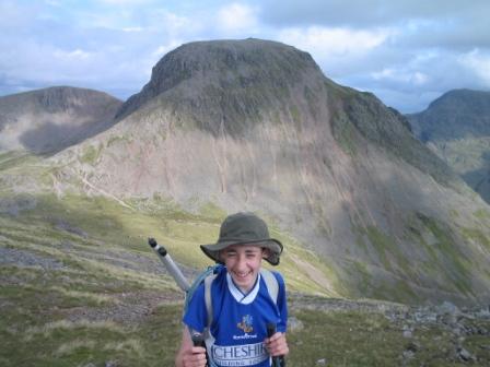 Jimmy ascending Kirk Fell, with Great Gable behind