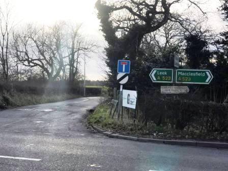 Crossing over the A523 into Gaw End Lane