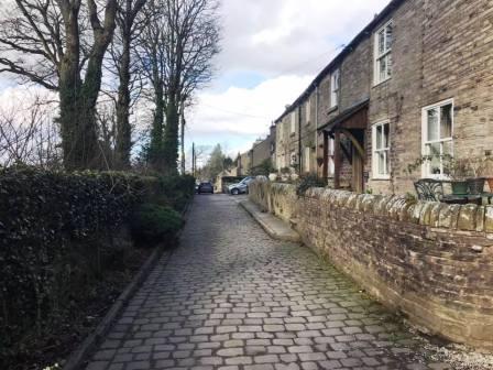 Cobbled lane and stone cottages, Kerridge