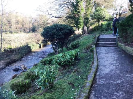 Up the stairs towards the road