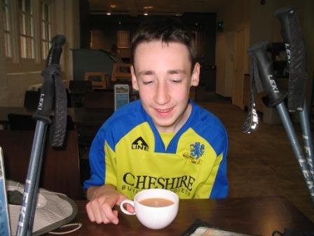 Jimmy enjoys a cup of tea in the cafe in Lyme Park