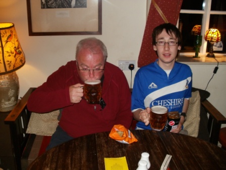 Greg 2E0RXX & Jimmy M3EYP enjoying the beer in the Harrington Arms