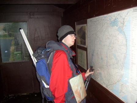 Jimmy in the information shelter at Ben Crom dam
