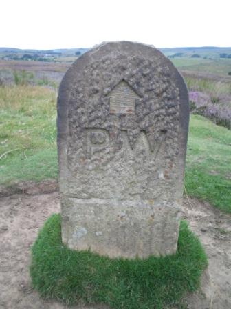 Pennine Way waymarker stone at Merry Knowe