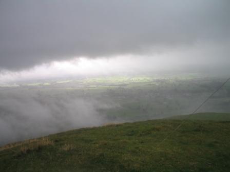 Low cloud swirls around Dufton Pike