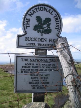 National Trust sign on Buckden Pike