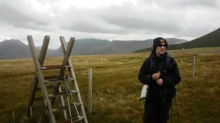 Jimmy at the saddle between Y Garn & Elidir Fawr