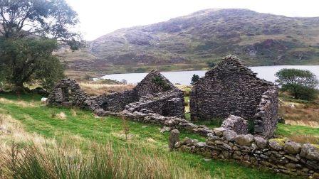 Ruined farm buildings early in the walk; Moel-ddu NW-045 in the background