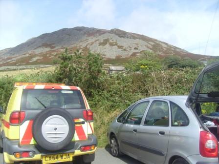 Looking up at the hill from the car park