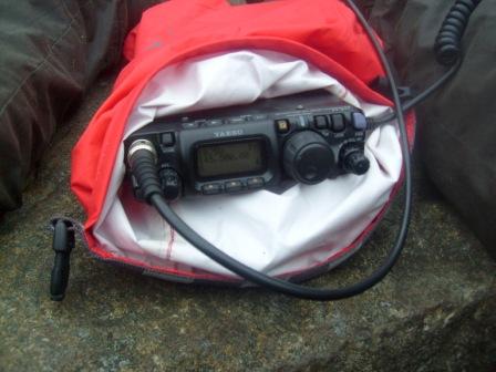 The FT-817, protected by the Exped Drybag