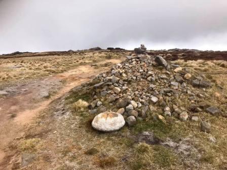 First substantial cairn as Kinder Low is neared