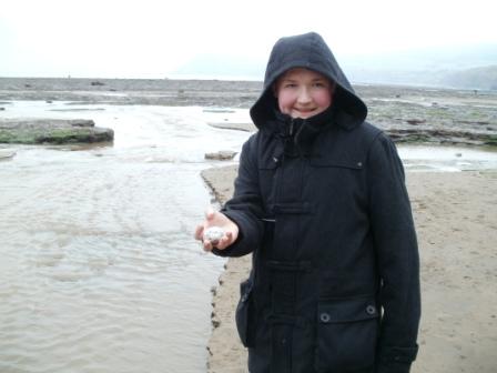 Liam prepares to deposit the pebble carried from St Bees...