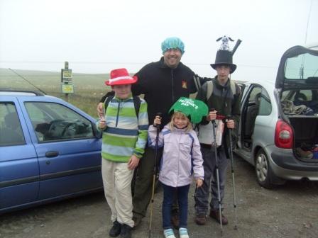 Complete with silly hats, Liam, Tom, Tash & Jimmy prepare for the ascent