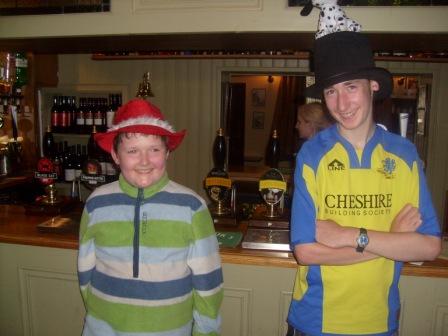 Jimmy & Liam, silly hats still going strong, in the Lower Buck, Waddington
