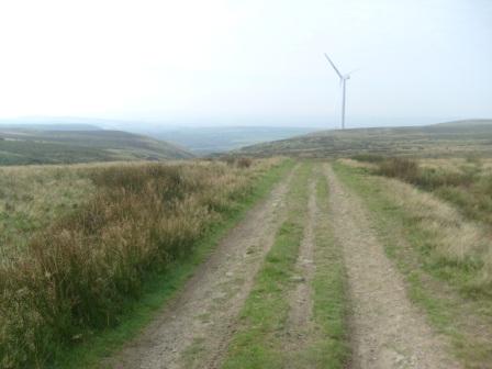 Track and wind turbine on Hail Storm Hill