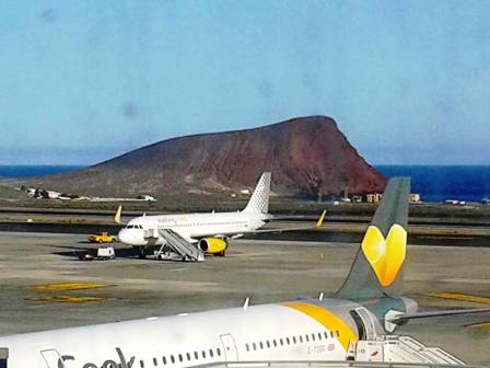 View of our intended summit just after landing at Tenerife Sur airport
