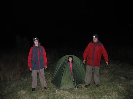 Jimmy M3EYP, Mai Ling and Tom M1EYP at Richard G3CWI's wild camp at Thursbitch