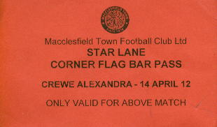 Bar pass v Crewe Alexandra, 2012