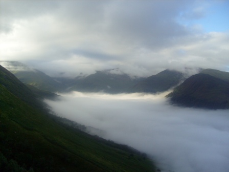 Mist filling the Glen Nevis valley