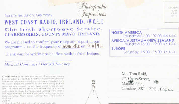 West Coast Radio Ireland, special short wave broadcast via Germany