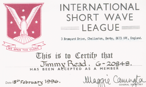 Jimmy Read G-20848 membership certificate