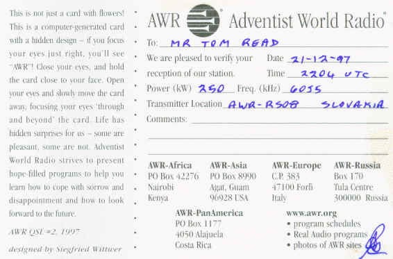 AWR Hidden Image QSL card