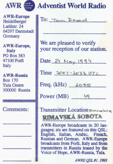 AWR languages - sticker QSL card