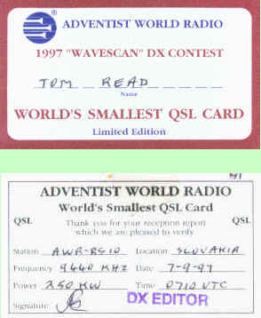 AWR Wavescan DX Contest "World's Smallest QSL Card"