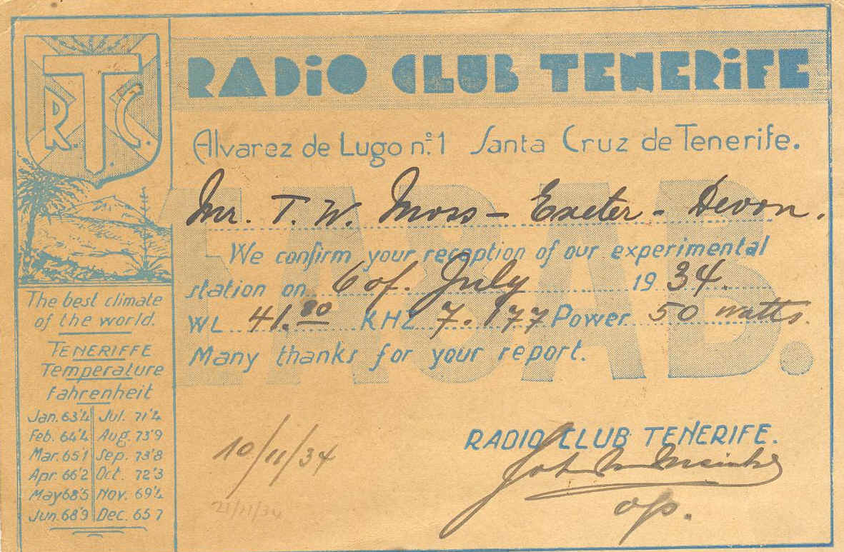 Radio Club Tenerife, courtesy of G4UZN