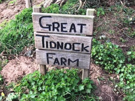 Sign on the track to Great Tidnock Farm
