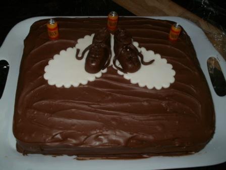 Chocolate birthday cake complete with edible walking boots, made by my mum's friend Sue