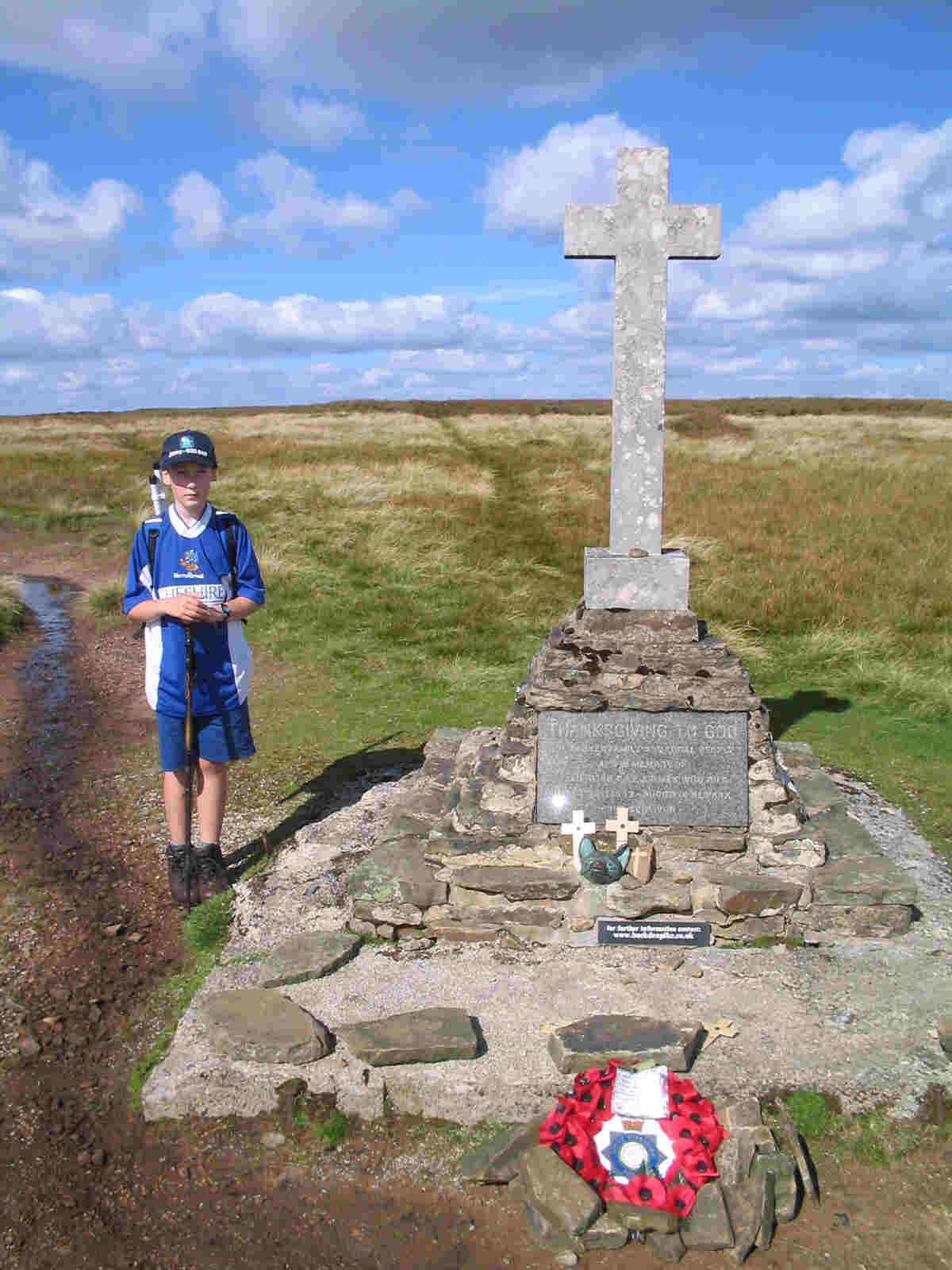 Jimmy at the Memorial Cross, in memory of the Polish airmen who lost their lives here in 1942