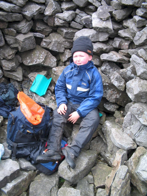 Liam in the shelter on Great Whernside