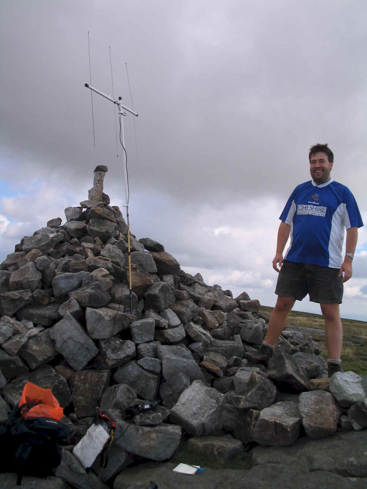 Summit cairn on Great Whernside, compete with SOTA Beam and Tom GX4BJC/P