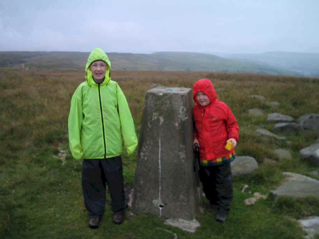 Jimmy & Liam at the trig point on Top of Leach