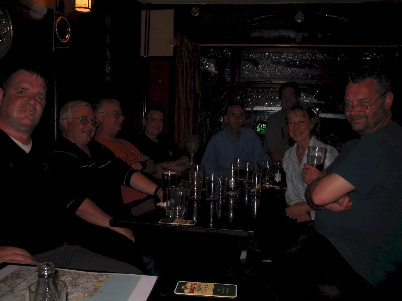 SOTA weekenders in the pub, L-R:  Riley G7GOD, Keith G0OXV, Myke G6DDQ, Steve G1INK, Alan M1EYO, Tom M1EYP, Shirley MW0YLS, Chris G3XWB