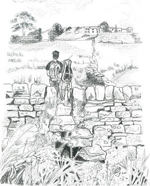 Marianne's pencil drawing of Jimmy & me near Ponden Reservoir