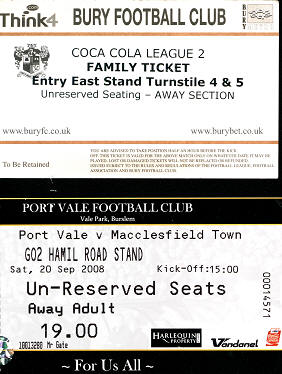 Bury & Port Vale away tickets (2008)