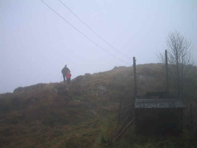 Tom & Liam begin to descend from the summit of Moel y Golfa