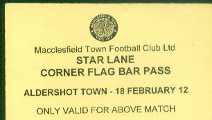 Bar pass for Aldershot Town game, 2012